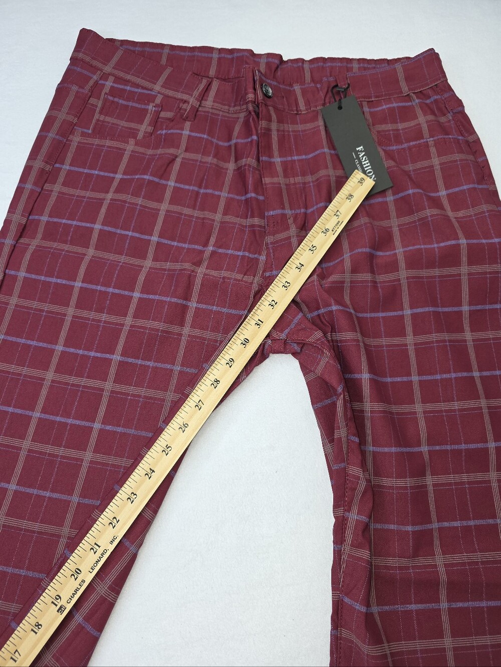 Fashion Clothing Men's Red Plaid Checkered Pants Size 40 NWT BE-3826 - Picture 4 of 10